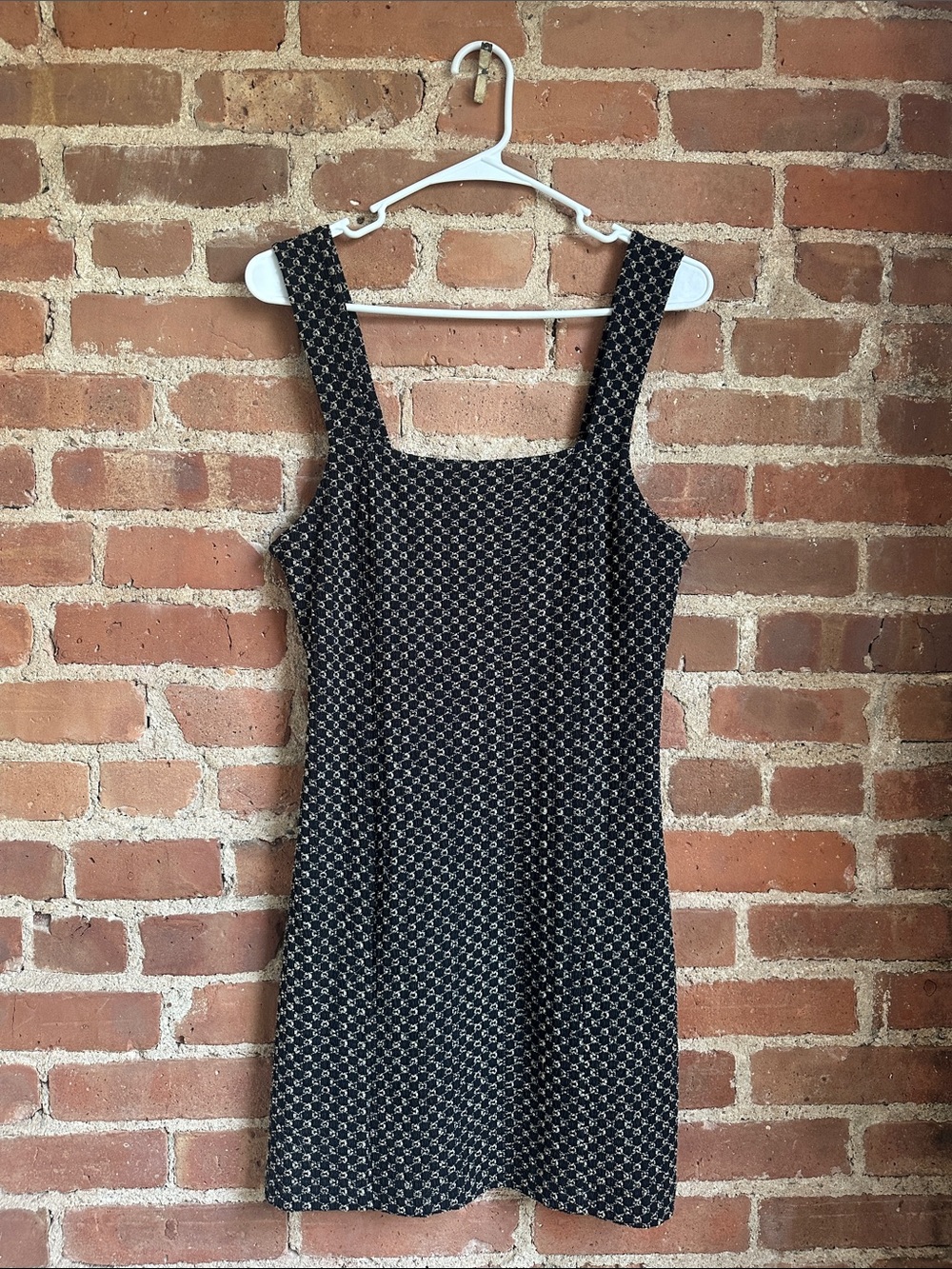 Free People Patterned Black & Cream Square-Neck Dress